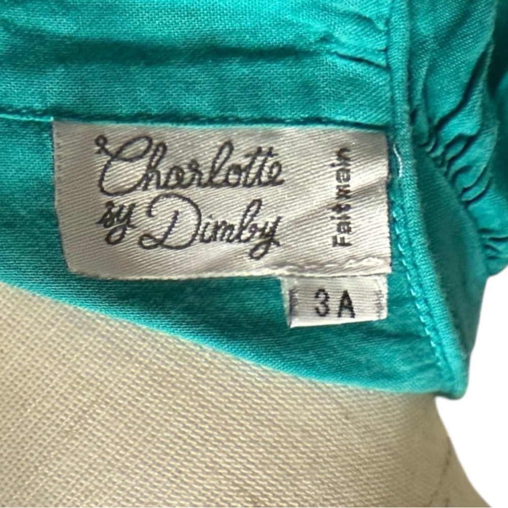 Charlotte Sy Dimby Paris Hand Smocked Teal Heirloom Dress 3A Toddler - Picture 9 of 11